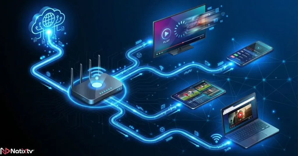 Diagram explaining iptv streaming across multiple devices