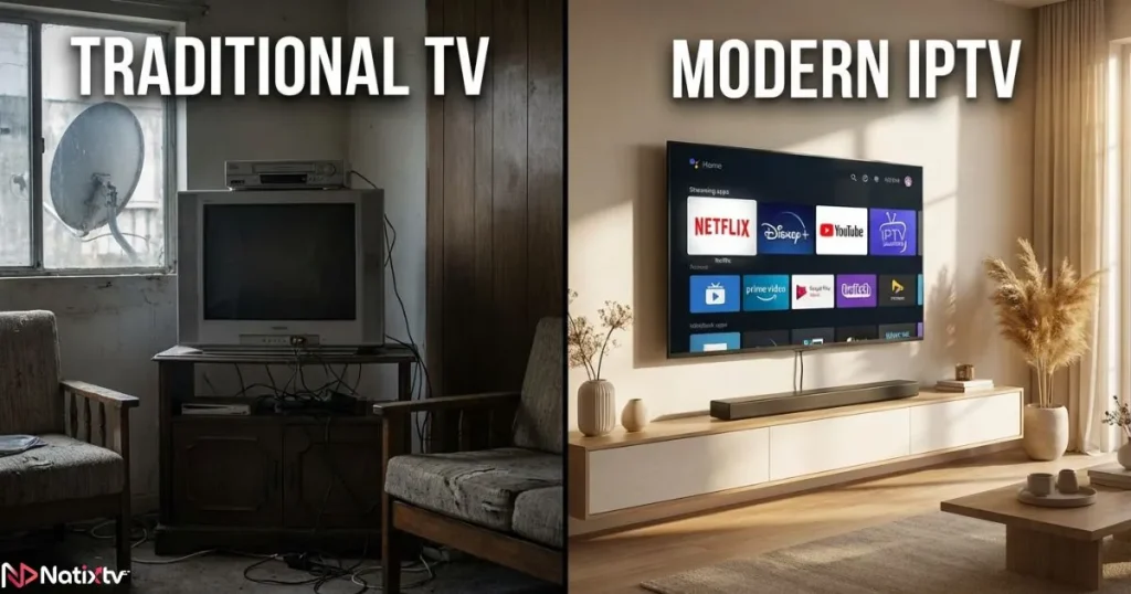 Comparison between traditional television and live tv iptv viewing