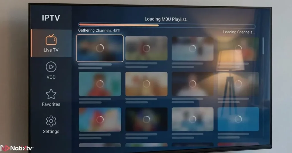 m3u playlist loaded inside an IPTV app interface
