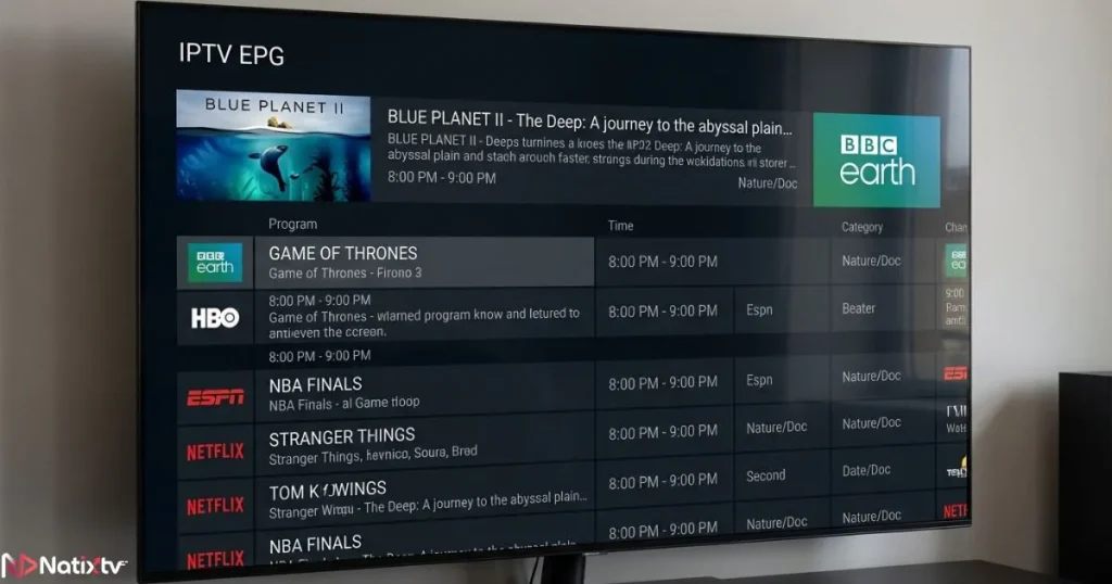 IPTV EPG interface with detailed program guide IPTV information