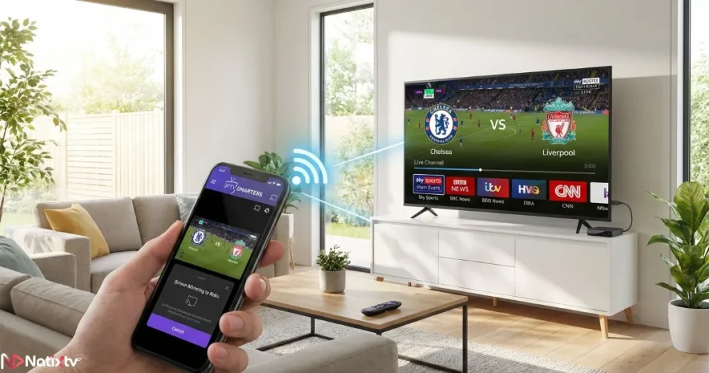 IPTV on Roku using screen mirroring from a mobile IPTV app