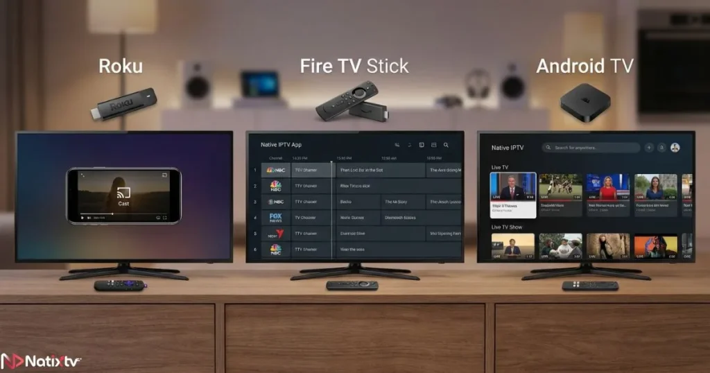 Roku IPTV app compared with IPTV apps on Firestick and Android TV