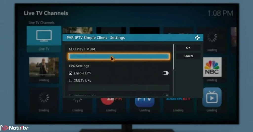 kodi m3u configuration inside Kodi IPTV settings