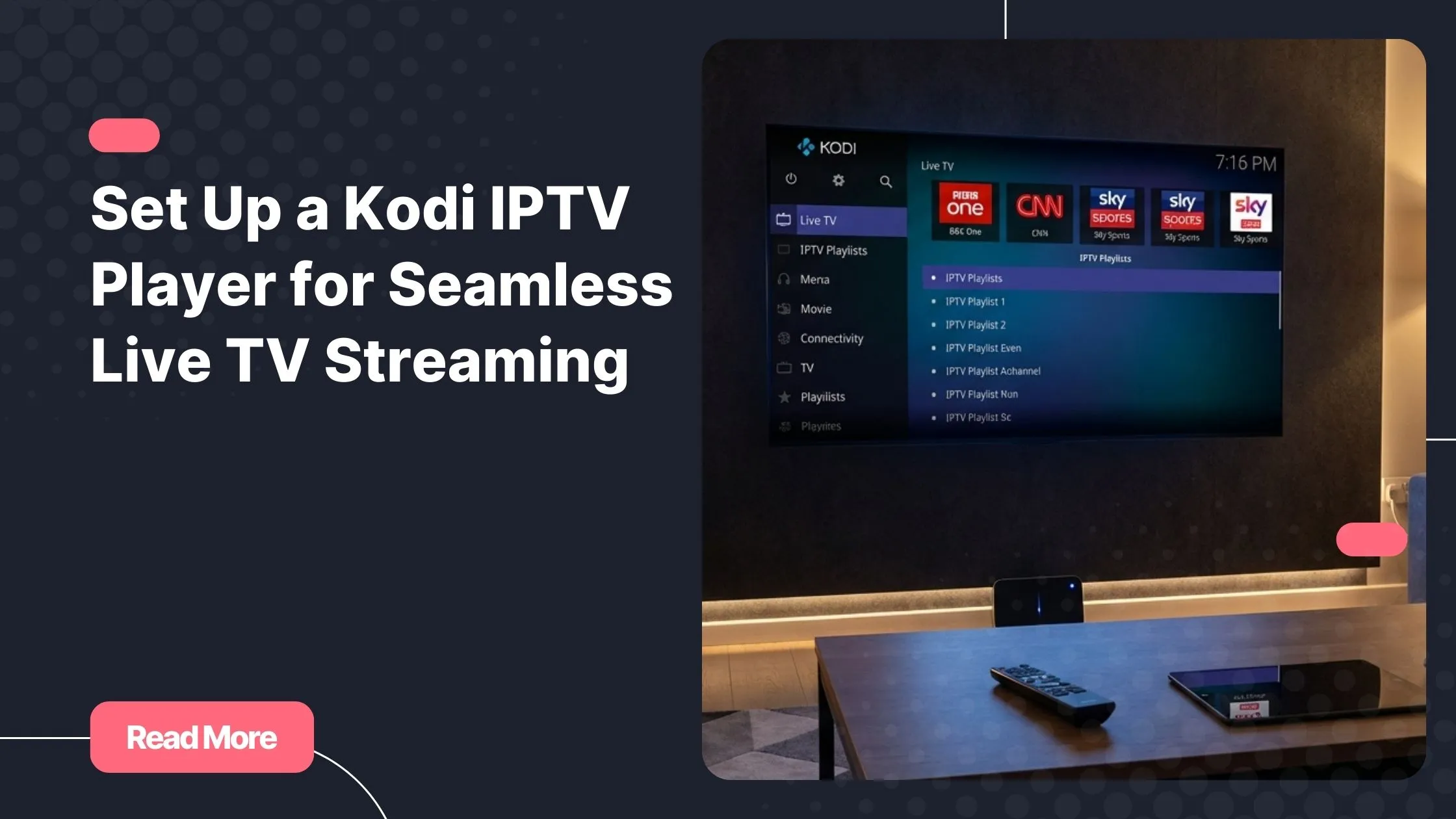 kodi iptv player interface streaming live tv on smart tv