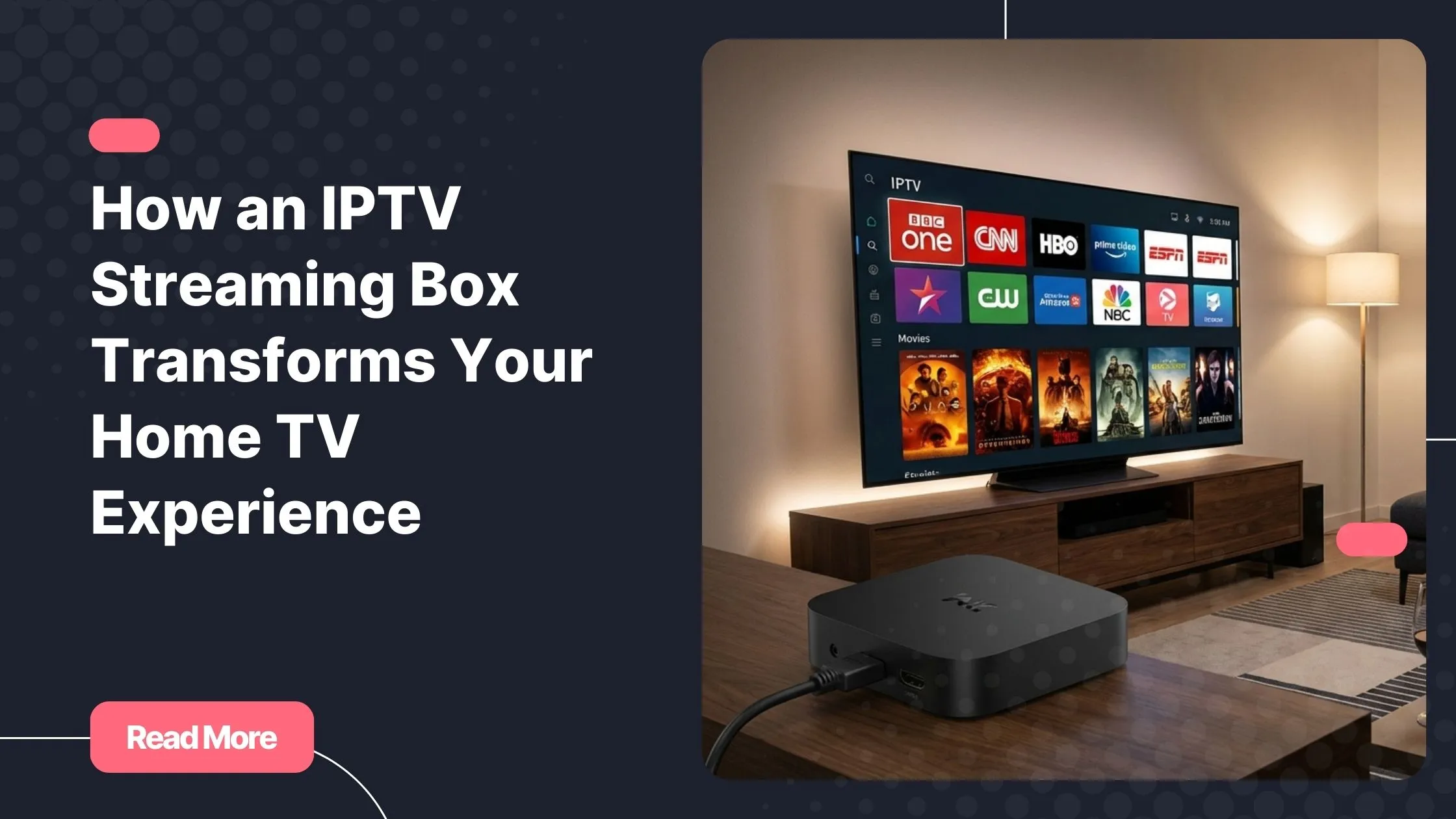 iptv streaming box connected to a modern television for IPTV streaming