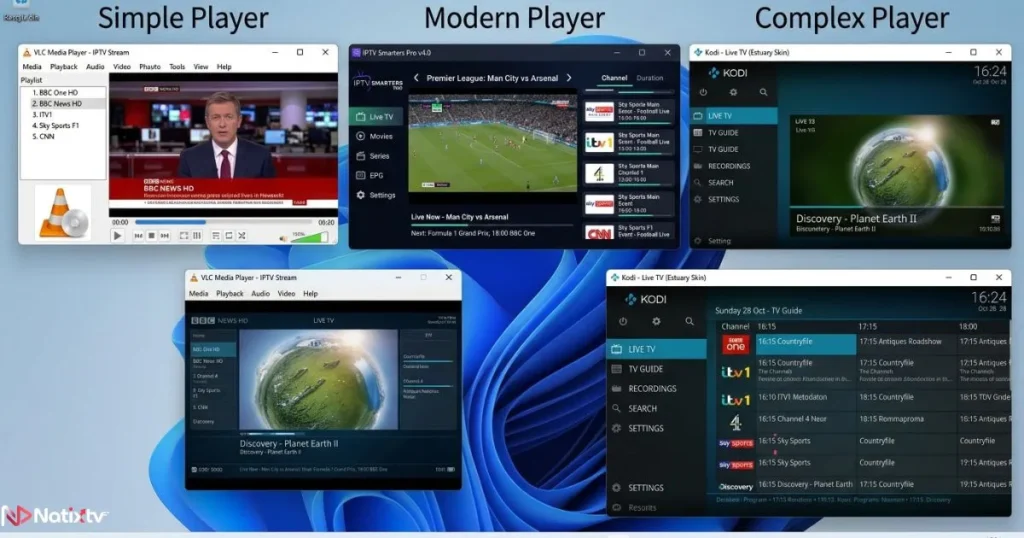 iptv player comparison showing different windows iptv app interfaces