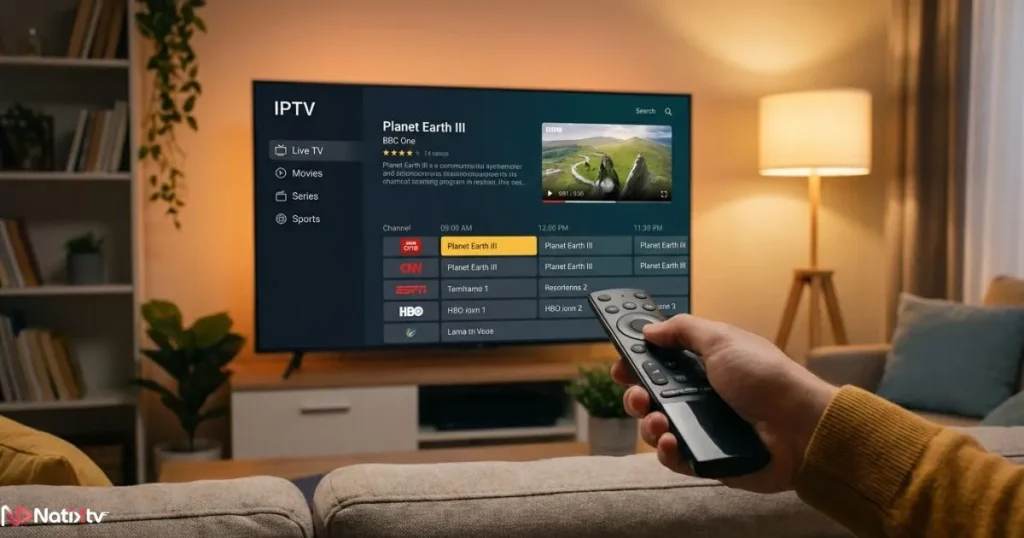 IPTV app for smart TV interface with live channels and EPG