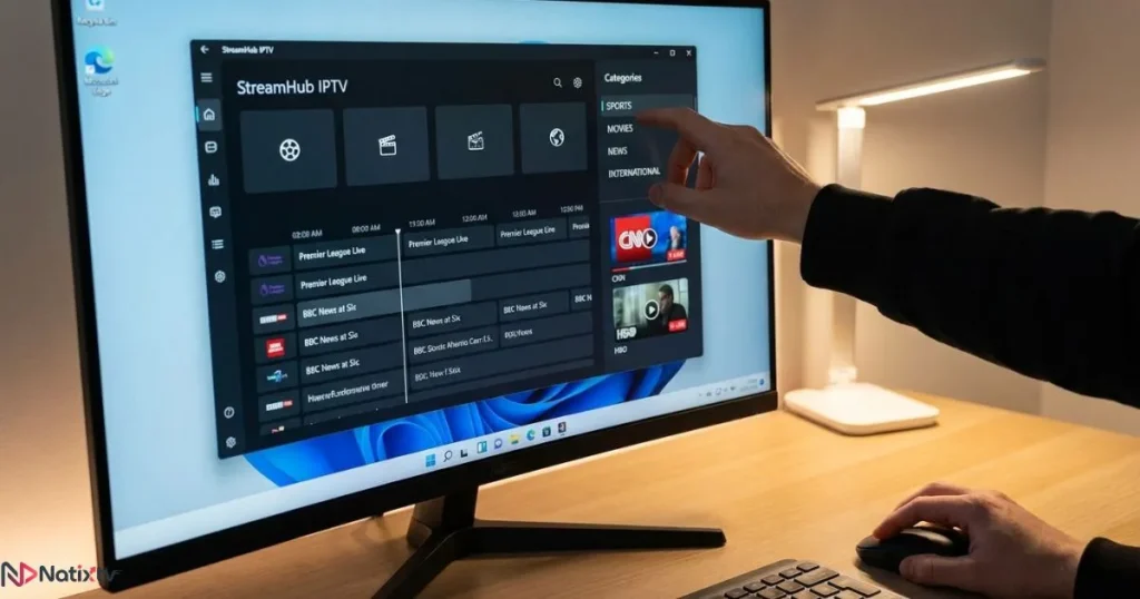 Example of a Windows IPTV app interface with channels and EPG