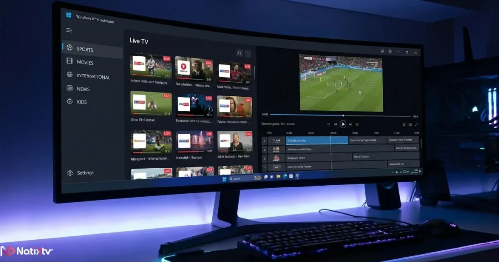 windows iptv app displaying live channels and electronic program guide