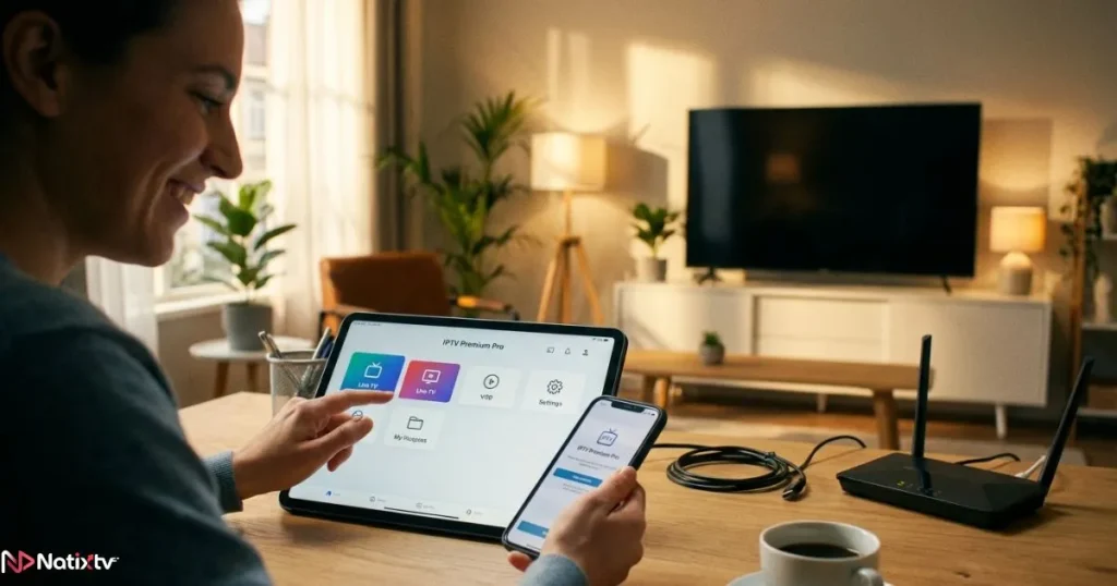 User following IPTV setup guide on tablet and smartphone for IPTV Premium Pro