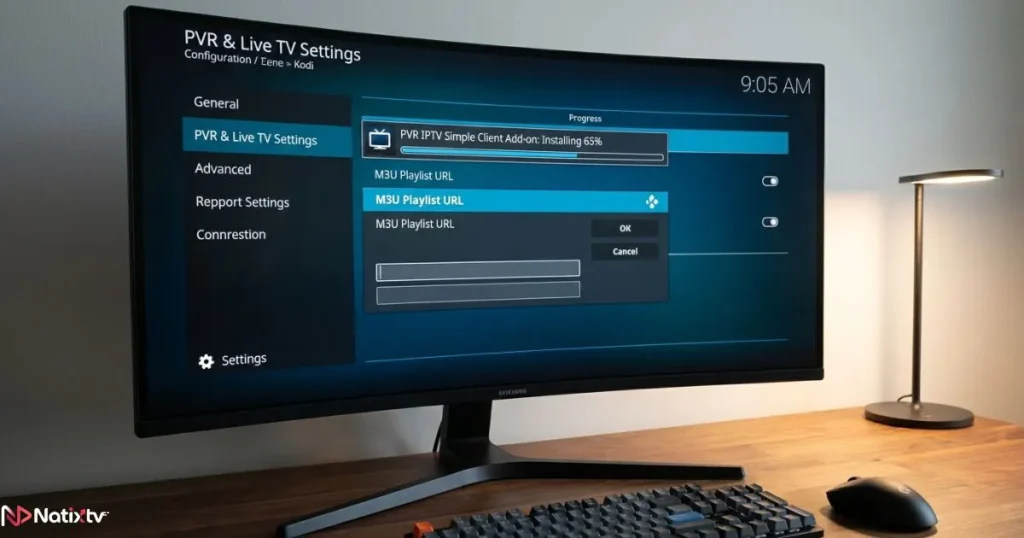 kodi iptv addon installation screen inside Kodi settings