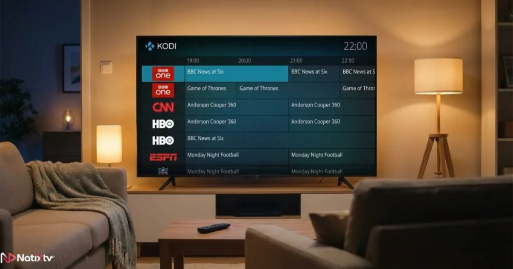 kodi live tv setup showing electronic program guide
