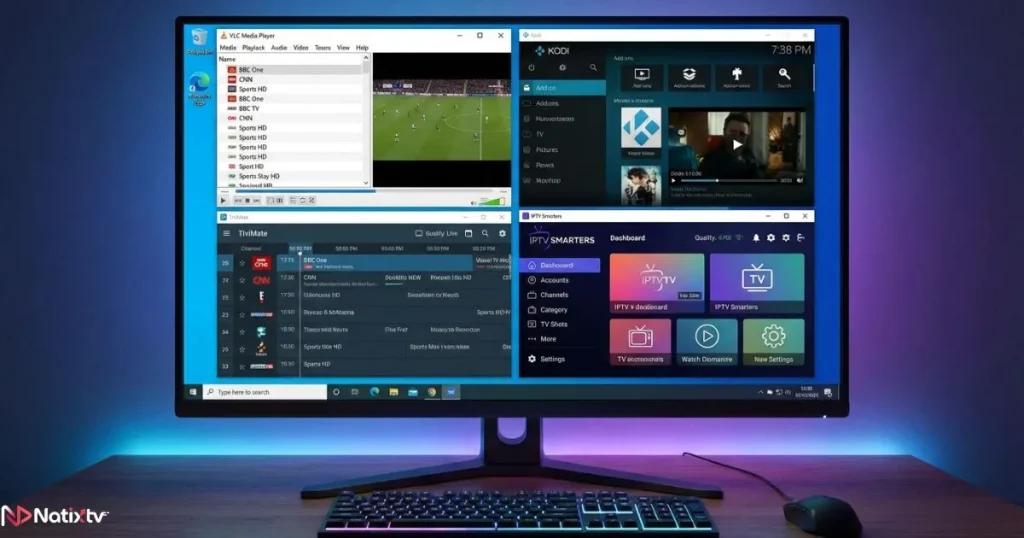 Comparison view of different IPTV PC player interfaces on Windows