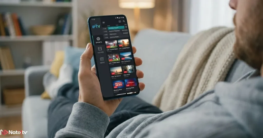iptv stream player android app showing live TV channels interface