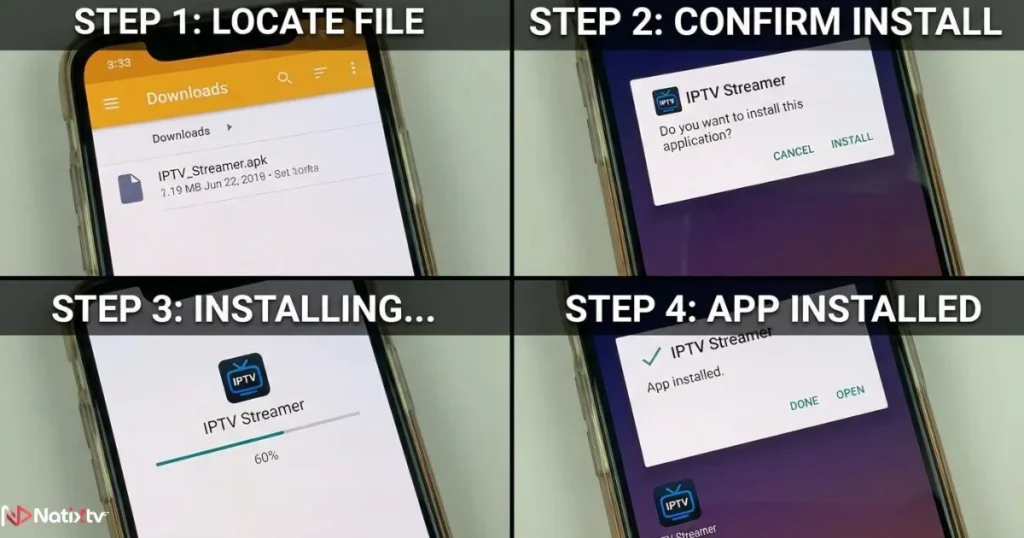 iptv apk player installation process on Android smartphone