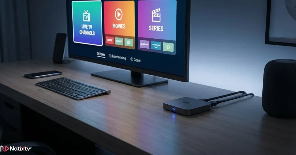 IPTV TV box connected to a television for stable streaming