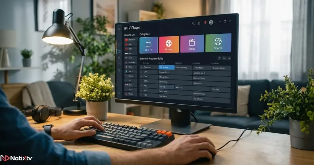 windows m3u player interface displaying live tv windows channel list on desktop