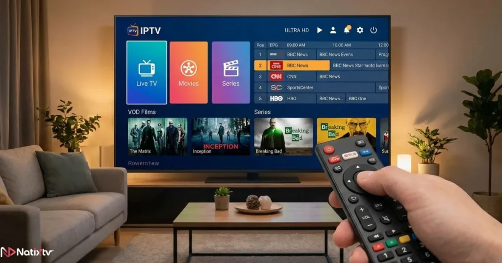 best iptv app firestick interface with channels and VOD