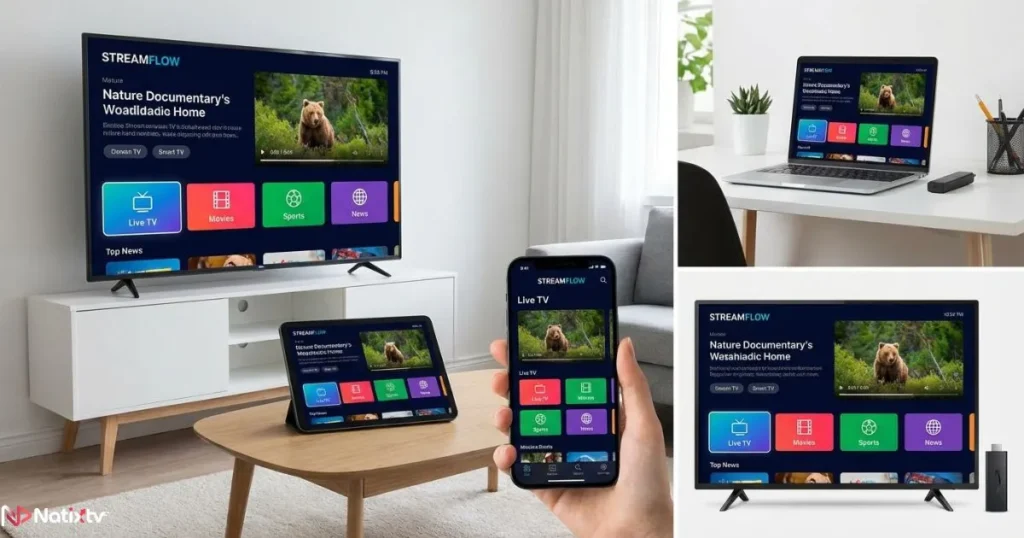 Premium services iptv compatible with multiple devices including Smart TVs and smartphones