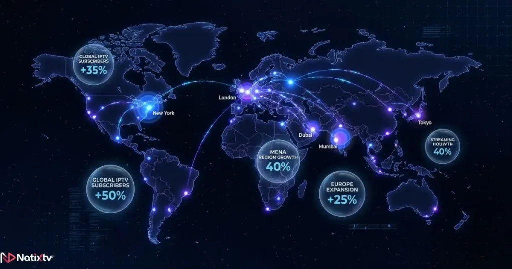 Global IPTV market growth map showing worldwide adoption trends in 2026
