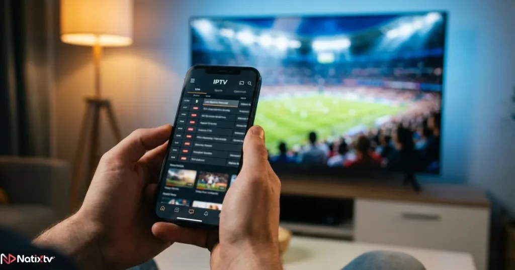 Best IPTV apps on smartphone with live sports streaming on Smart TV in background