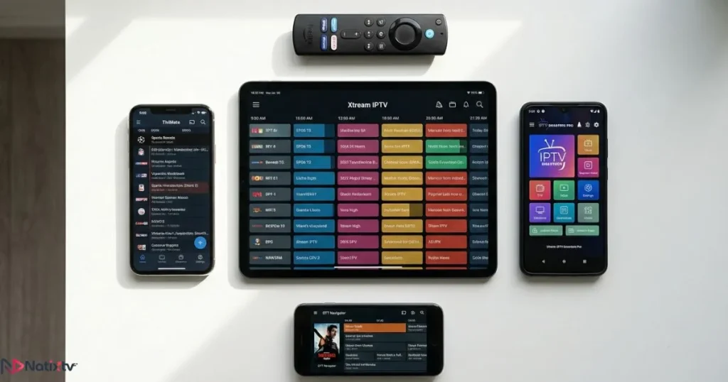 IPTV apps on multiple devices including Android, iOS, Firestick and Smart TV in 2026