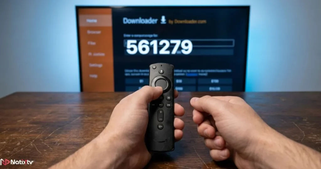 Entering the IPTV Smarters Downloader code on Firestick remote