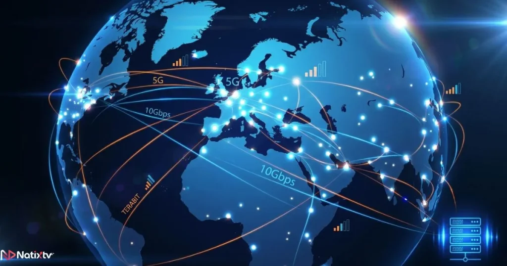Global CDN network connected to an IPTV server for low-latency streaming