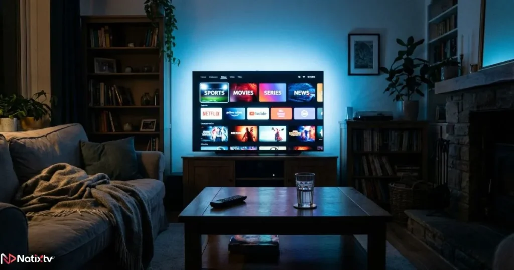 IPTV and Chromecast home streaming experience on a large living room TV