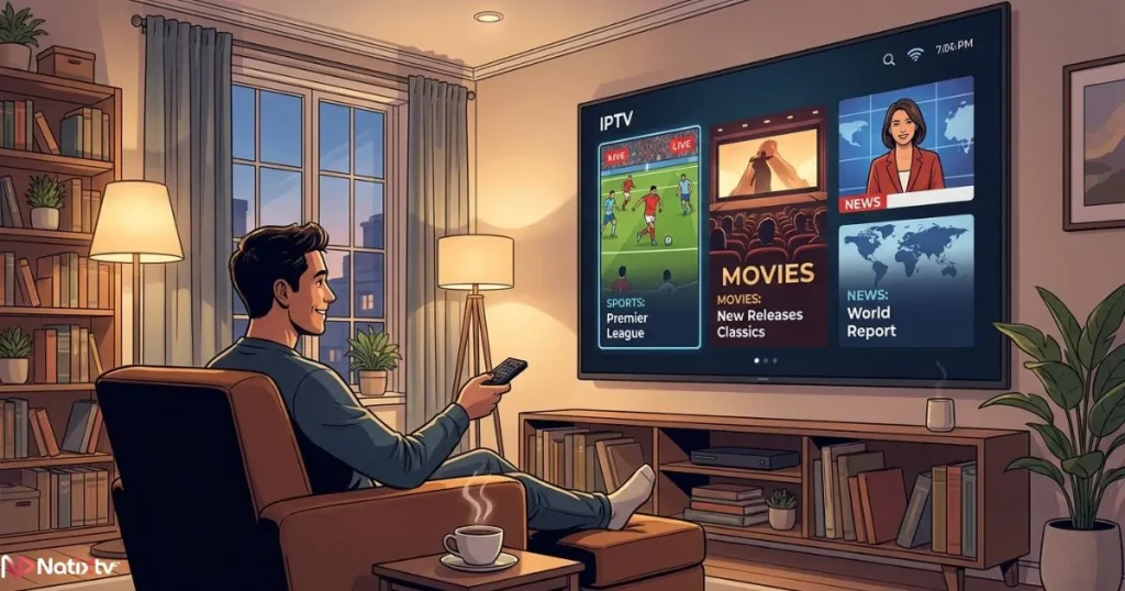 Person enjoying best IPTV Kodi addons streaming live TV channels from the comfort of home