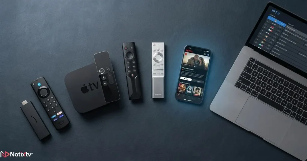 Compatible devices for a reliable IPTV provider including Firestick Apple TV and Android TV