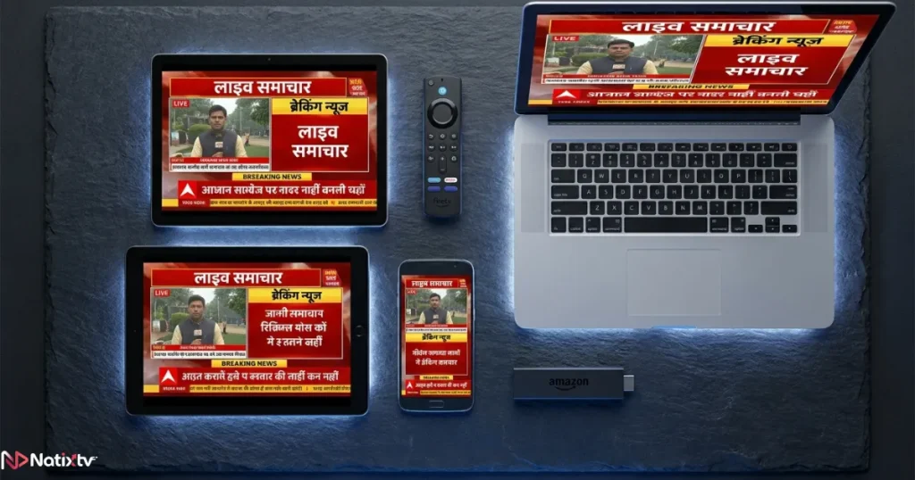 Indian live TV streaming on multiple devices including Smart TV and Firestick