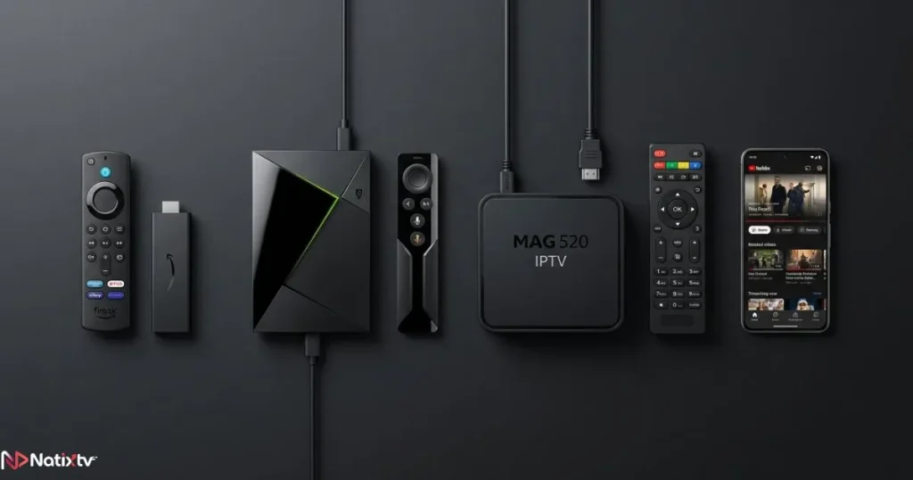 Comparison of the best IPTV devices including Firestick, Android box, MAG box and smartphone