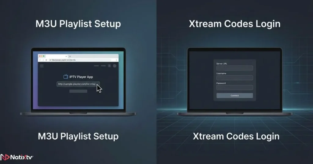Comparison between IPTV M3U URL setup and Xtream Codes IPTV authentication method