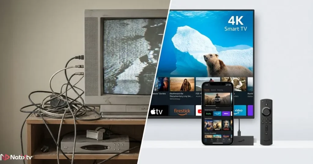 Comparison between traditional cable TV and a modern USA IPTV subscription setup
