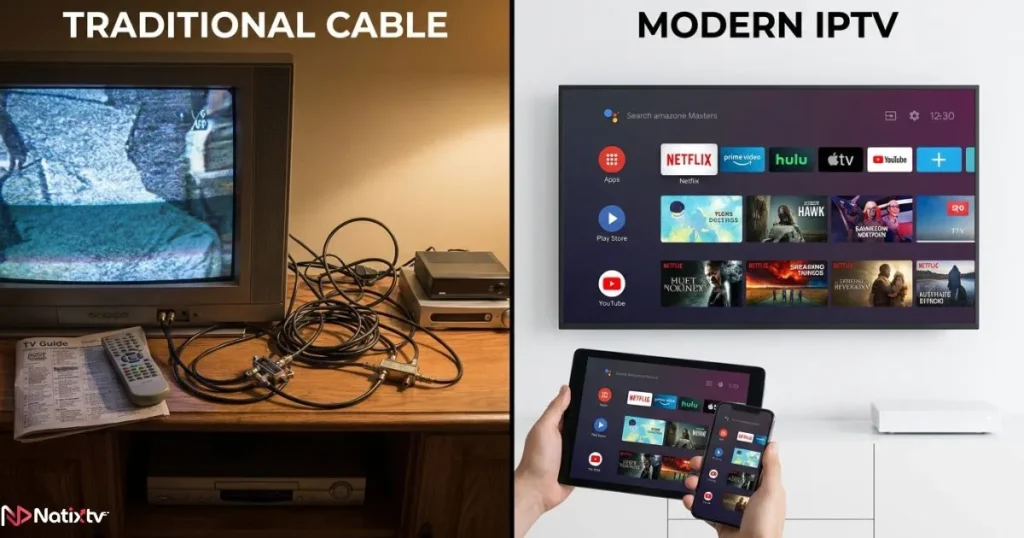 comparison between traditional TV and iptv service providers on multiple devices