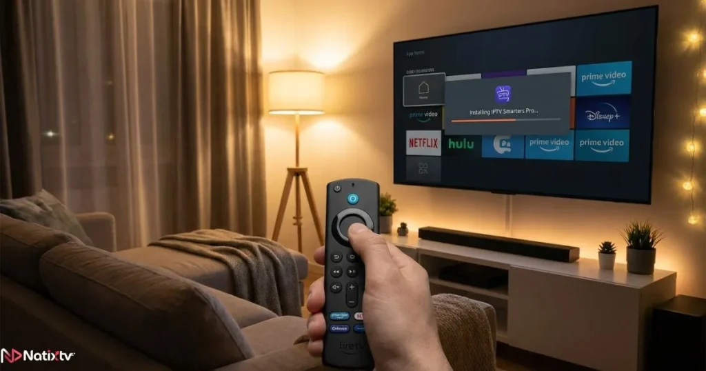IPTV for Firestick setup on a smart television with streaming apps installed