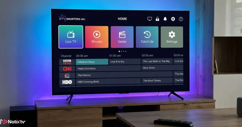 IPTV Smarters Pro interface displayed on a Fire TV IPTV setup
