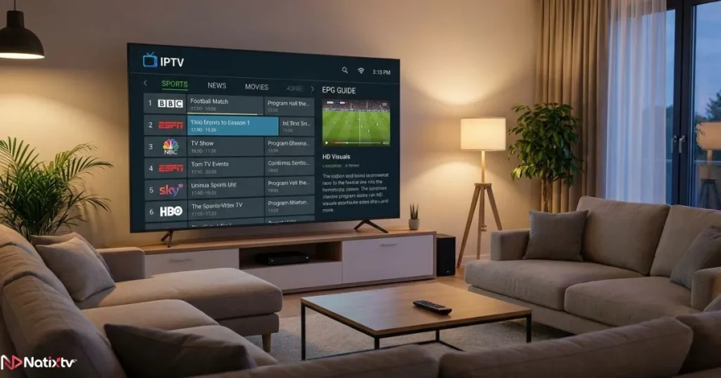 IPTV channels and EPG on a Smart TV screen