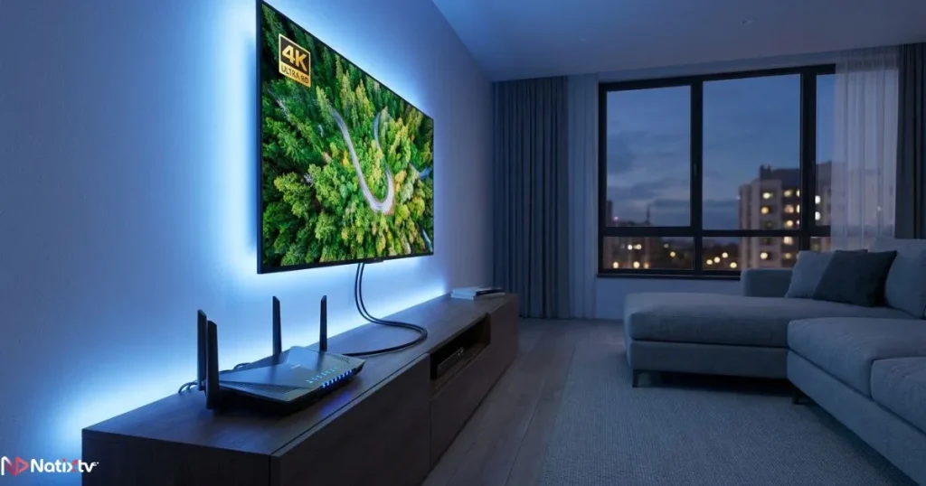 premium IPTV setup with ethernet connection for stable streaming quality