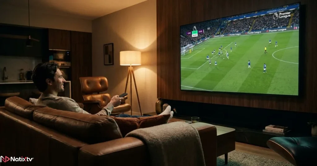 Fast streaming IPTV experience on a large screen TV with live sports in full HD