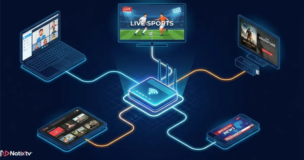 How IPTV streaming UK works across multiple devices connected to a broadband router