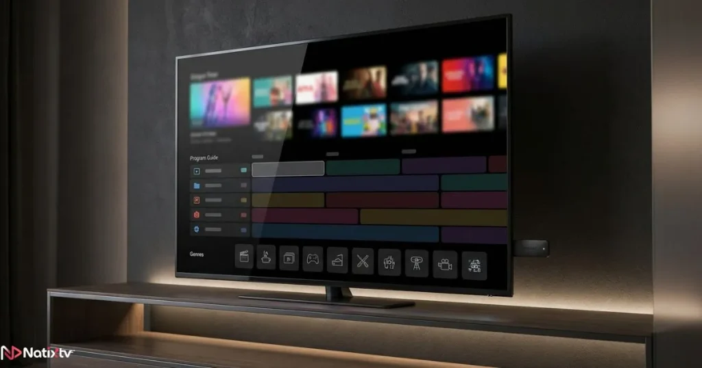 TiviMate IPTV service interface displayed on a modern Android TV
