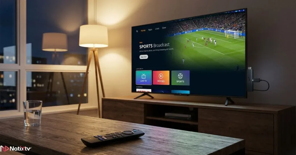 IPTV for Firestick streaming live channels in 4K on a modern television setup