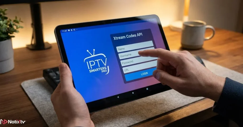IPTV Smarters Pro setup screen on an Android IPTV player application