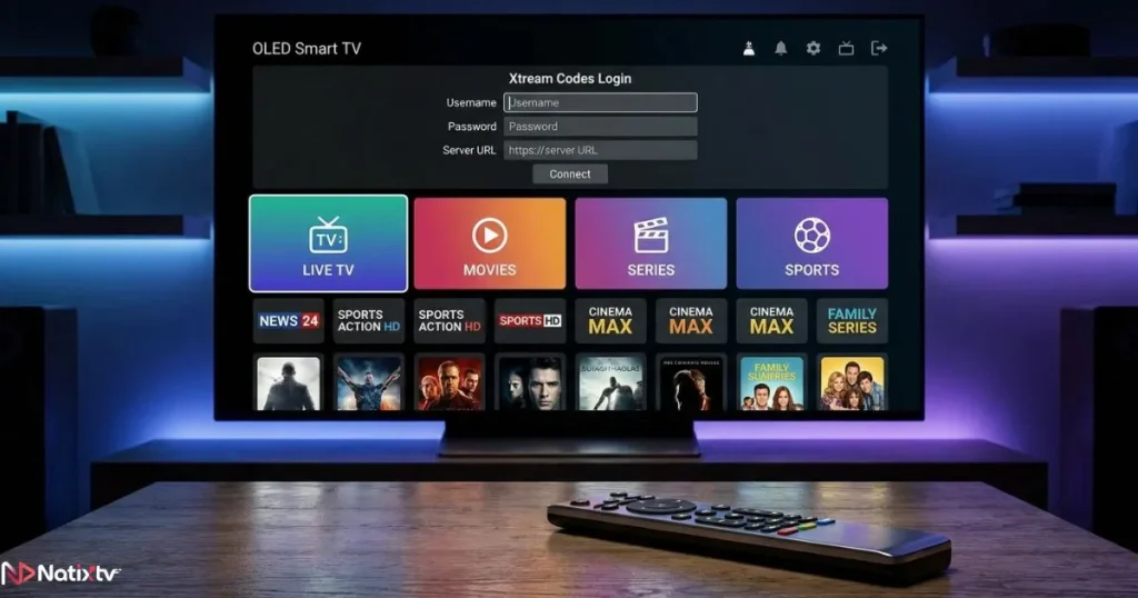 IPTV Xtream Codes dashboard loaded after Xtream Codes login on Smart TV