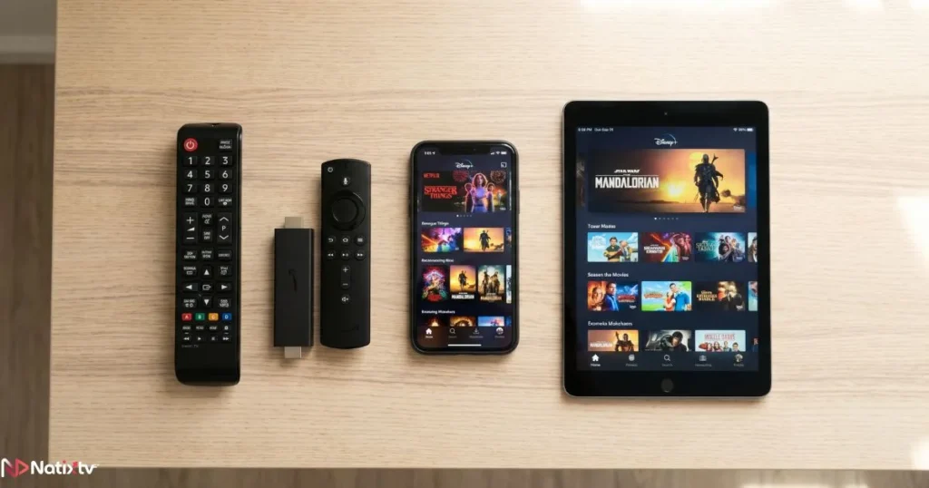 Multiple devices compatible with an IPTV service including smartphone tablet and Firestick