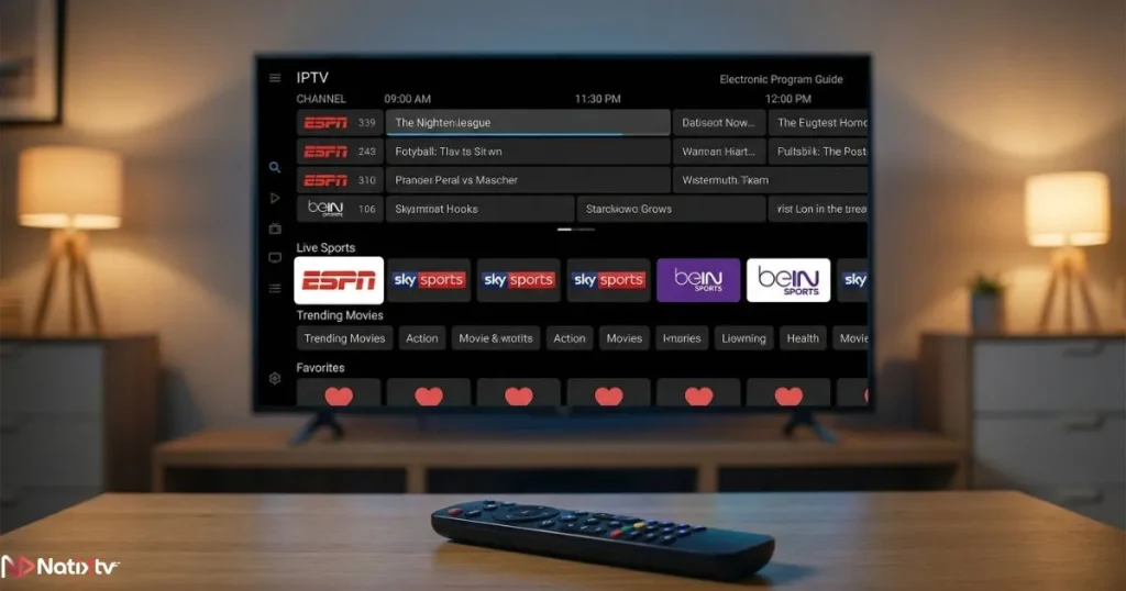 TiviMate IPTV interface with advanced program guide on Android TV