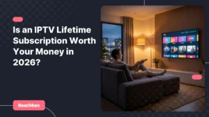 A person enjoying an iptv lifetime subscription on a large Smart TV at home