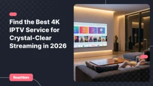 Family enjoying a 4k iptv service on a modern Smart TV with Ultra HD streaming quality.